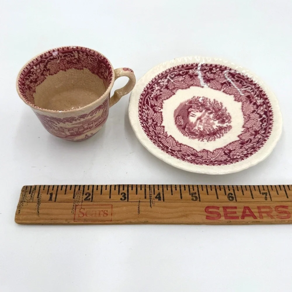 Mason's Vista Red Pink Transferware Tea Cup‎ and Saucer Set England Ironstone